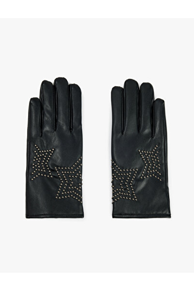 Koton Metal Aksesuarlı Yıldız Şekilli Suni Deri Eldiven