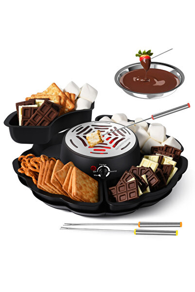 Arabest Electric Fondue Pot,Flameless Electric Marshmallow Roaster with 4 Forks,4 Trays &1 controlled Heater