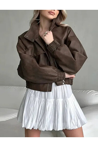 Sheya Shein Faux Leather Jacket, brown