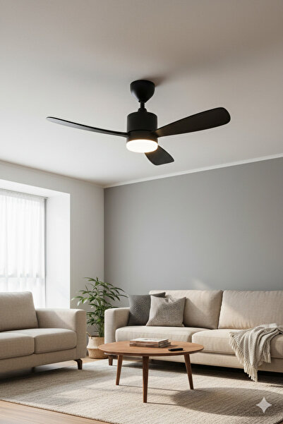 SeckinStore Siyah Uzaktan Kumandalı Modern 3 Kanat Led Aydınlatmalı Tavan Van...