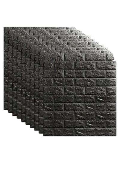Arabest مجموعة ورق جدران مزخرفة بنمط الطوب ثلاثي الأبعاد، مكونة من 10 قطع، باللون الأسود، 70 × 70 سم