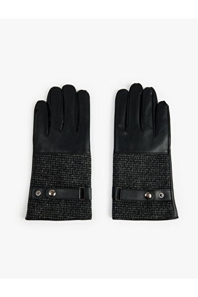 Koton Çıtçıt Düğmeli Balıksırtı Desenli Kumaş Detaylı Suni Deri Eldiven