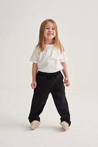 EBU Prive بنطلون انترلوك ذو قصة مستقيمة للأطفال للجنسين باللون الأسود