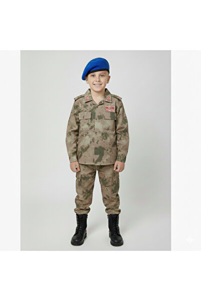 Nazlyna Mini Komando Çocuk Jandarma Kamuflaj Takımı - Mavi Bereli