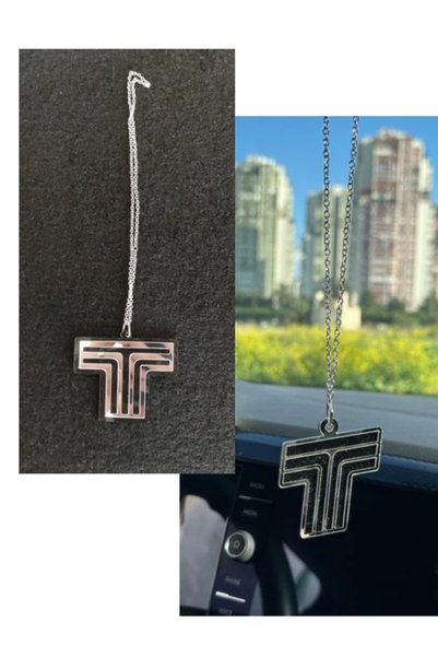 AUTO LUXURY Tofaş t Logo Rearview Mirror Ornament Mirrored Plexiglass with Chain Doğan Şahin Kartal