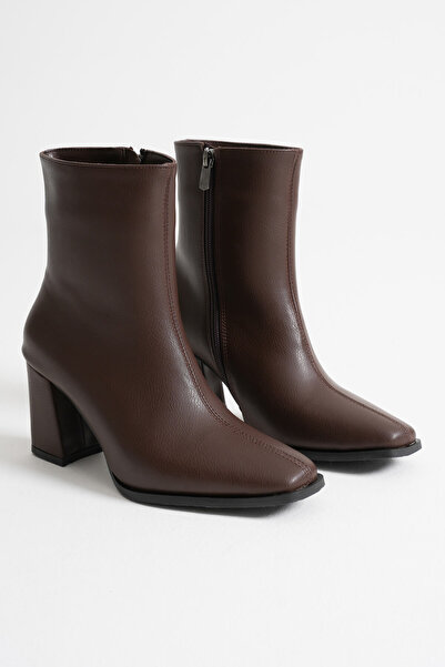 Zerenyus Mue premium women's dark brown chunky heel zip-up boots