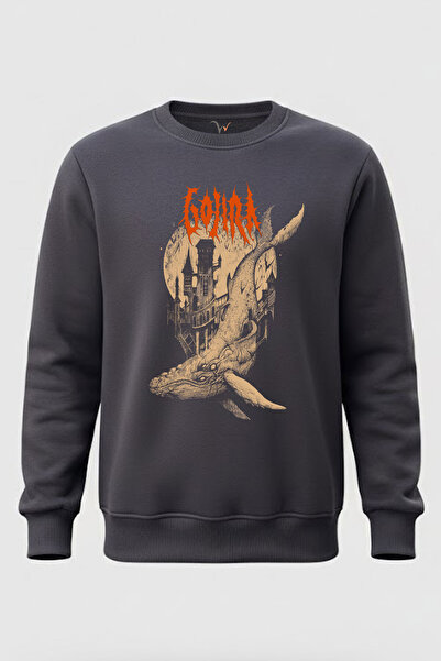 WİDİ Gojira Balıklar Köpek Balığı Music Printed 100% Cotton Regular Fit Crew Neck Fleece-Lined Sweatshirt