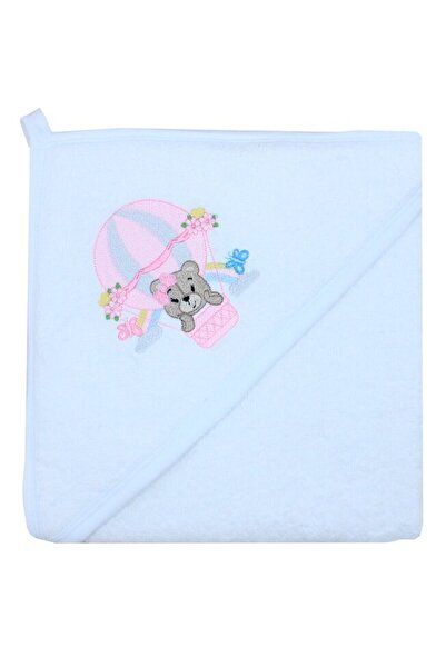 PRICHINDEL Prosop cu glugă , Teddy în balon roz, bumbac, alb, 80 x 100 cm