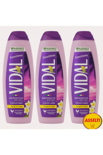 Vidal Set ASSELTI® – 3 x Gel de duș Exotic Love Fiori di Tiaré 500 ml