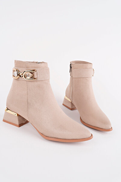 Madam Tarz Bln-712 Low Heel Boots with Stone Buckle