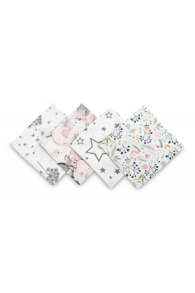 Sensillo Set of 4 mini towels Spit Up Pink 35x35 cm made of muslin, delicate ...