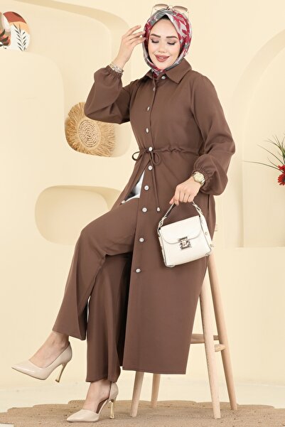 ModaMerve Şık Düğmeli Dabıl Takım 2773SL432-MS Kahve