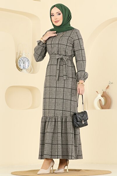 ModaMerve Ekose Desenli Kışlık Elbise 22009UKB139-MS Vizyon