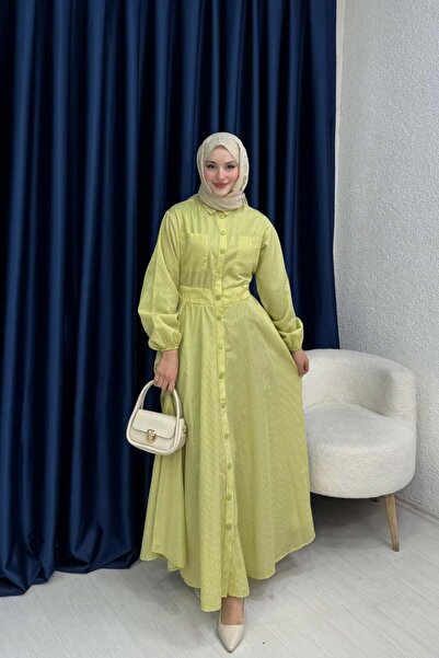 lurex moda فستان مخطط بأزرار كبس