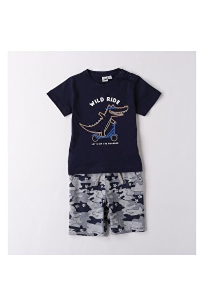 İDO I Do - Boys' set: navy T-shirt with dinosaur, camouflage shorts, 104-110 CM