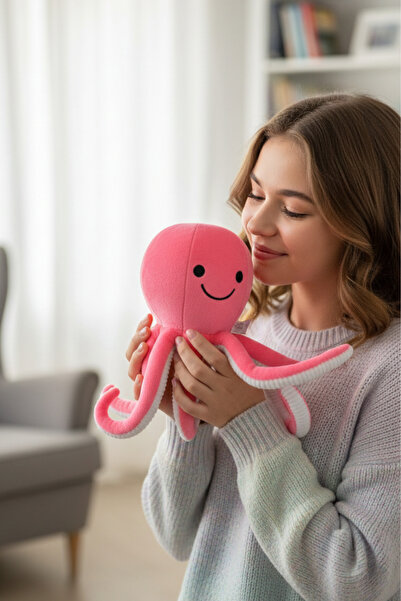 craftivio Pembe Sevimli Ahtapot Peluş Oyuncak Uyku Arkadaşı Hediyelik