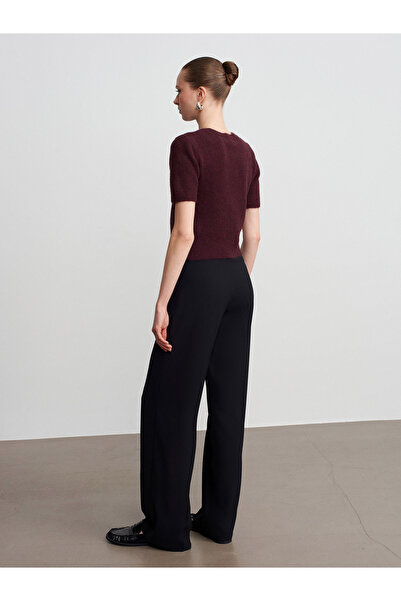 Dilvin 71932 Stitch Detailed Belted Trousers-Black