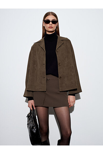 Dilvin 60777 Pocketed Suede Jacket-Khaki