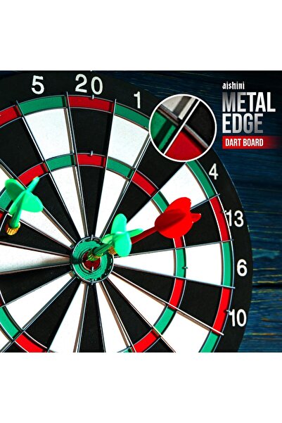 genric 17 inch Dart Board Set, Double Sided Usable Dartboard with 6 Golden Metal Tip Darts