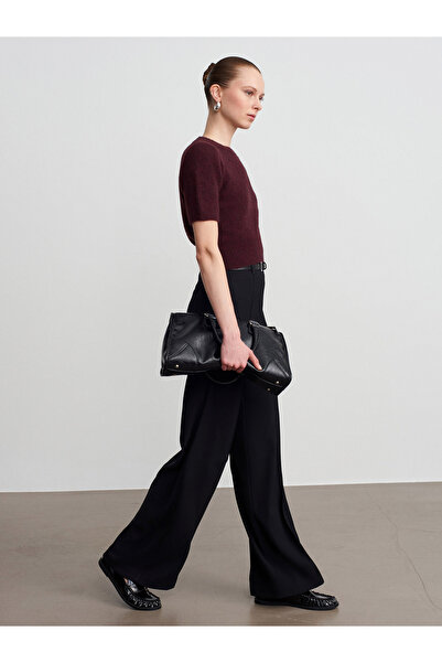 Dilvin 71932 Stitch Detailed Belted Trousers-Black