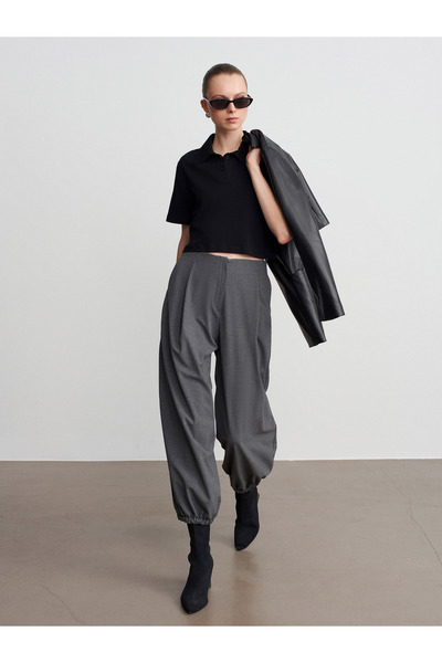 Dilvin 72224 Pleated Trousers with Elasticated Legs-Grey