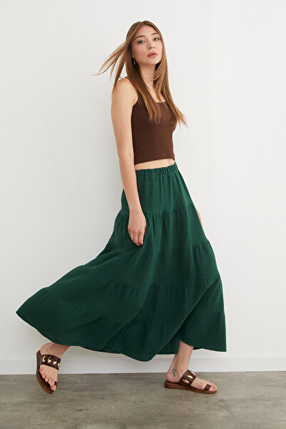 Fulla Moda Linen Look Skirt with Elastic Waist