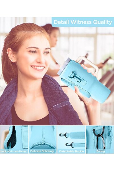 Bukela Neoprene Water Bottle Carrier with Pocket & Adjustable Strap — Fits 1.18L Stanley (Blue)