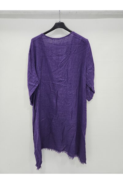 della moor Women's Purple Italian Deep Side Y Slit Long Linen Tunic