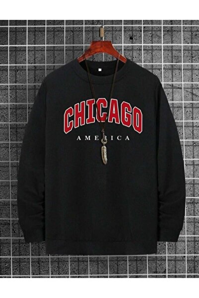 Hunors Sportswear & Company سويت شيرت شيكاغو مطبوع للجنسين مصنوع من القطن برق...