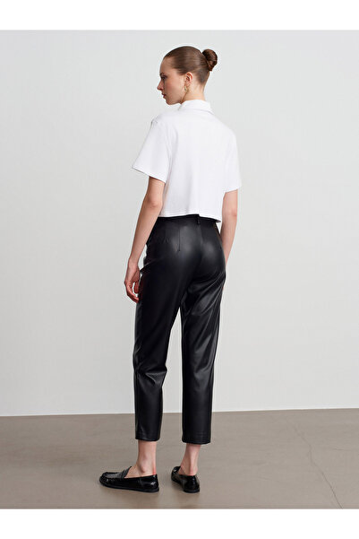 Dilvin 72226 Pantaloni din piele artificială cu talie înaltă cu centură-negru