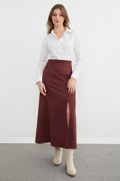 Fulla Moda Φούστα με φερμουάρ άνοιγμα Maxi Size Suede