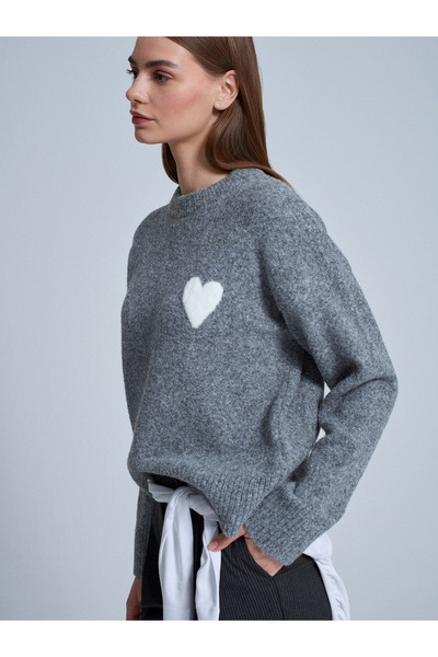 Dilvin 10837 Pulover inimă din amestec de lână-afumat M.
