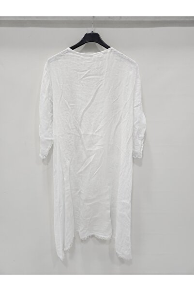 della moor Women's White Italian Deep Side Y Slit Long Linen Tunic