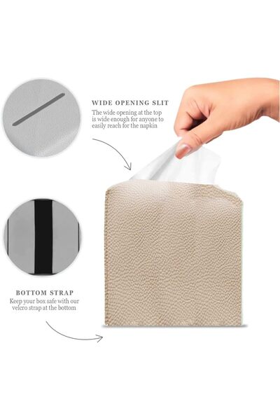 JZS PU Leather Square Tissue Box Cover, 13×13×13 cm, Cream