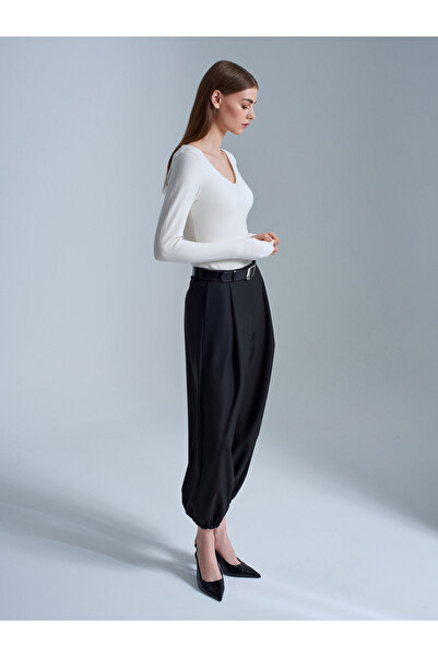 Dilvin 72224 Pleated Trousers with Elasticated Legs-Black