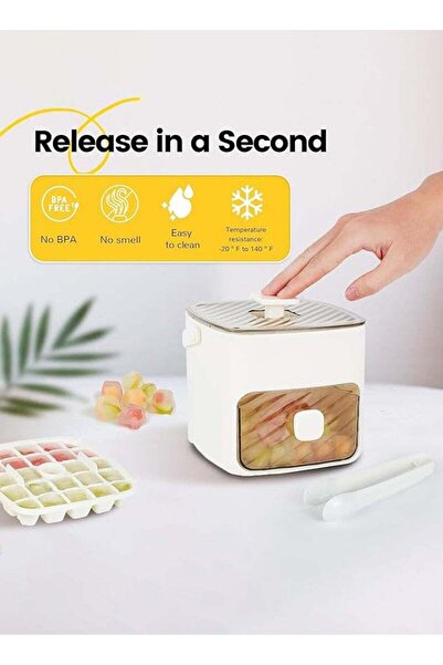 Generic Ice Cube,50-Grids Food-Grade Ice Cube Tray, Lid, Bin & Ice Scoop – 2 Pack, Portable Handle