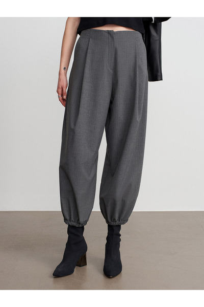 Dilvin 72224 Pleated Trousers with Elasticated Legs-Grey