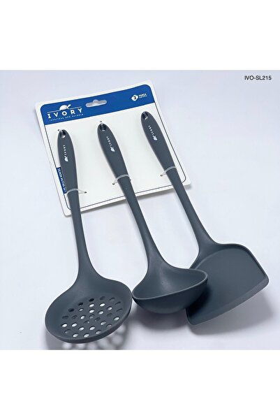 musting 3’lü silikon mutfak seti kevgir,kepçe ve spatula ısıya dayanıklı yanm...