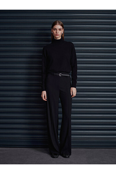 Dilvin 71932 Stitch Detailed Belted Trousers-Black