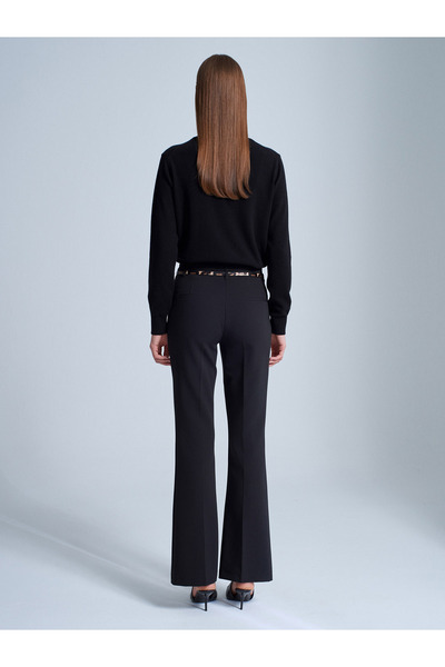 Dilvin 72223 Belted Flared Pants-Black