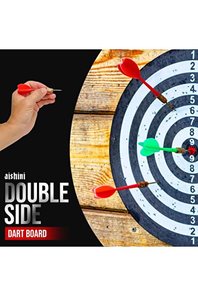 genric 17 inch Dart Board Set, Double Sided Usable Dartboard with 6 Golden Metal Tip Darts