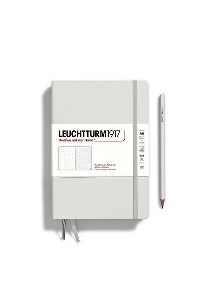 Leuchtturm1917 Caiet A5 cu copertă cartonată punctată, gri deschis, suport de...