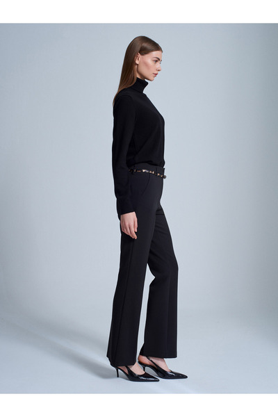 Dilvin 72223 Belted Flared Pants-Black