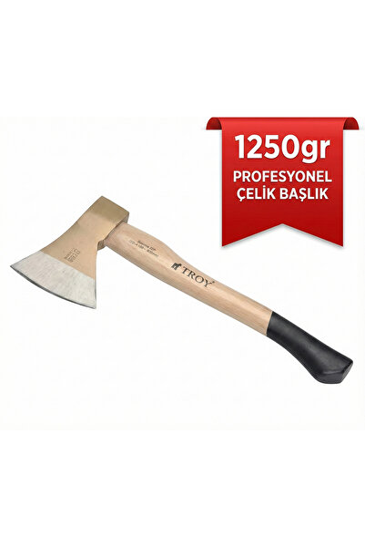 Nalbur Diyarı Troy 27224 1250 Gr Ahşap Saplı Profesyonel Balta - Kamp, Bahçe ve Odun Yarma Baltası (Çelik Ağız)