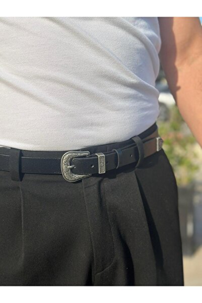 QAMER Erkek %100 Hakiki Deri 2,5 cm Köprü Uçlu Klasik Siyah Kemer