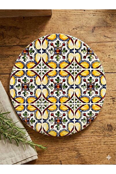 Generic Round Ceramic Stand with Cork Base, 20 cm, Multicolor