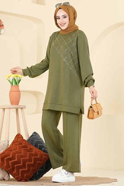 ModaMerve Nervür Detaylı Modal Takım 3196HBS856-MS Yağ Yeşili