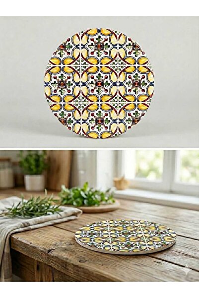 Generic Round Ceramic Stand with Cork Base, 20 cm, Multicolor