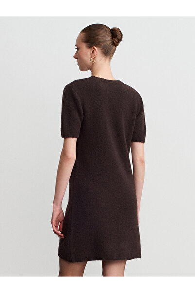 Dilvin 90257 guler rotund Rochie din tricotaje din amestec de lână-Cafea închisă