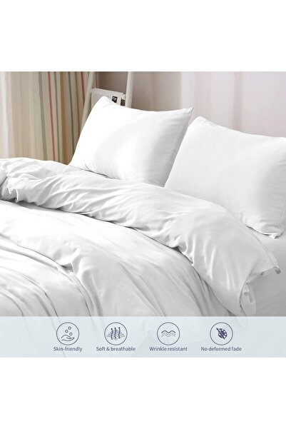 JZS High-Quality King Bed Sheet and Duvet Cover Set - 3-Piece, White